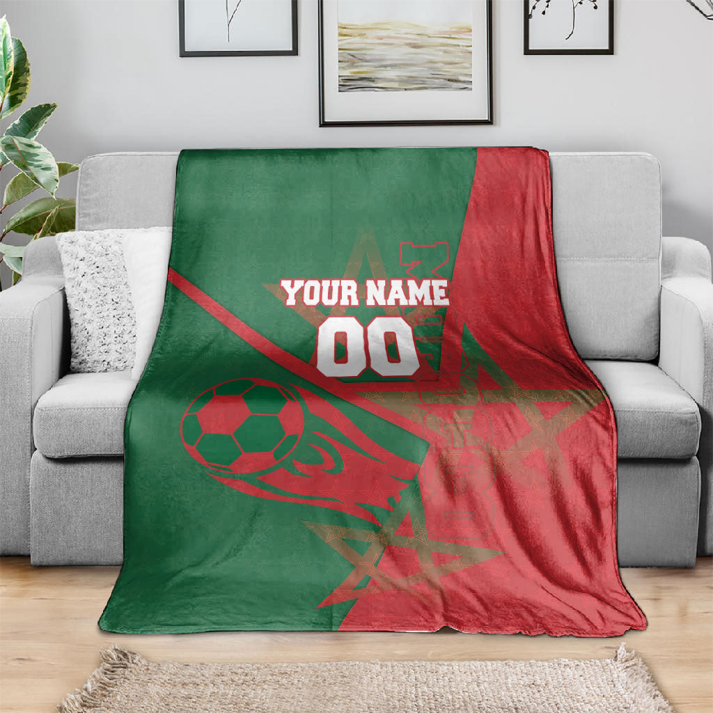 Personalized Morocco Football Blanket Geometric Star Flag Soccer National Pride