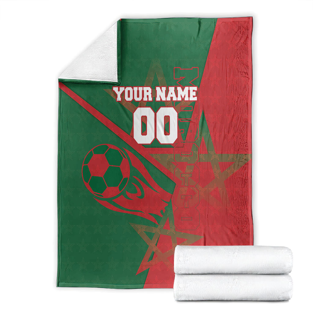 Personalized Morocco Football Blanket Geometric Star Flag Soccer National Pride