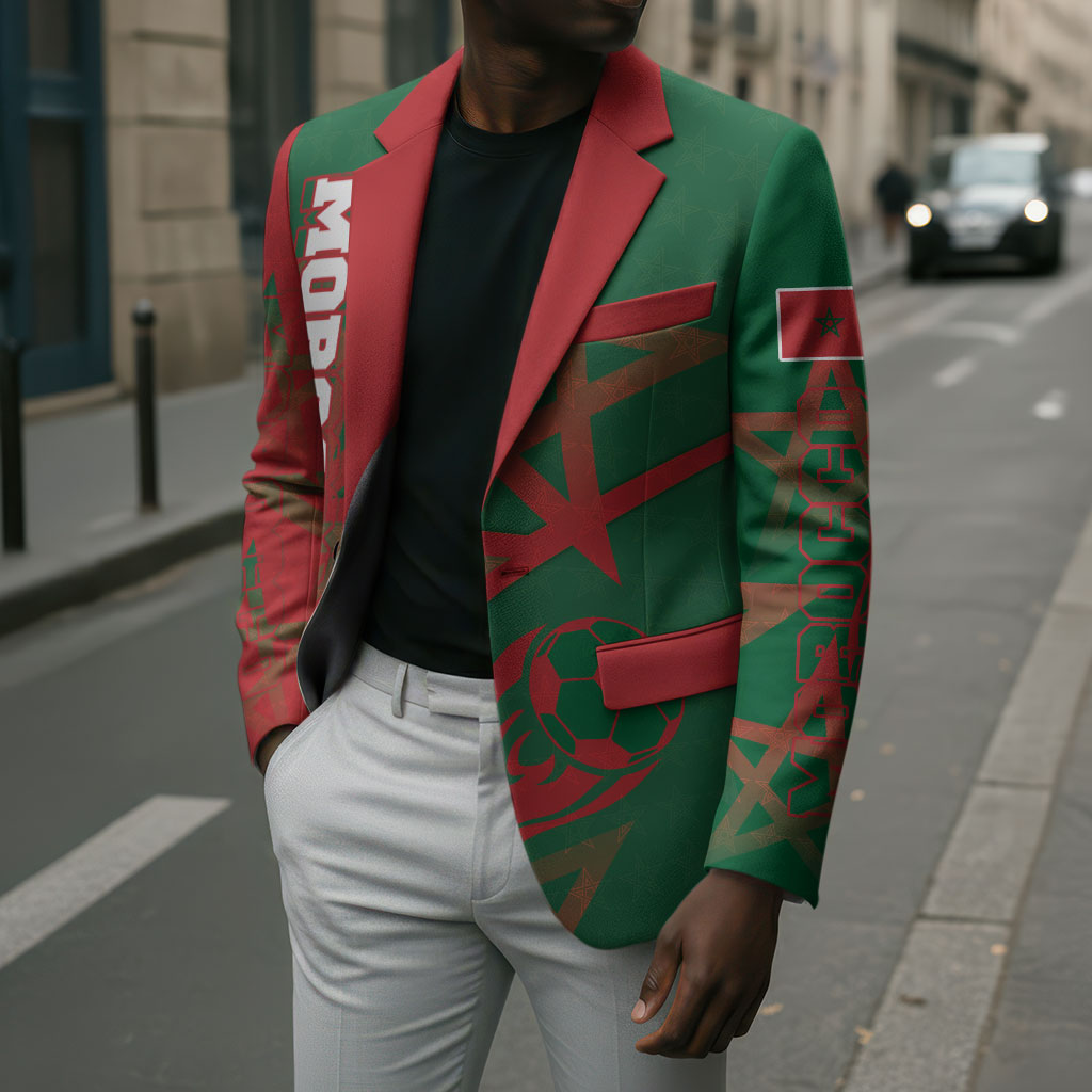 Personalized Morocco Football Blazer Geometric Star Flag Soccer National Pride