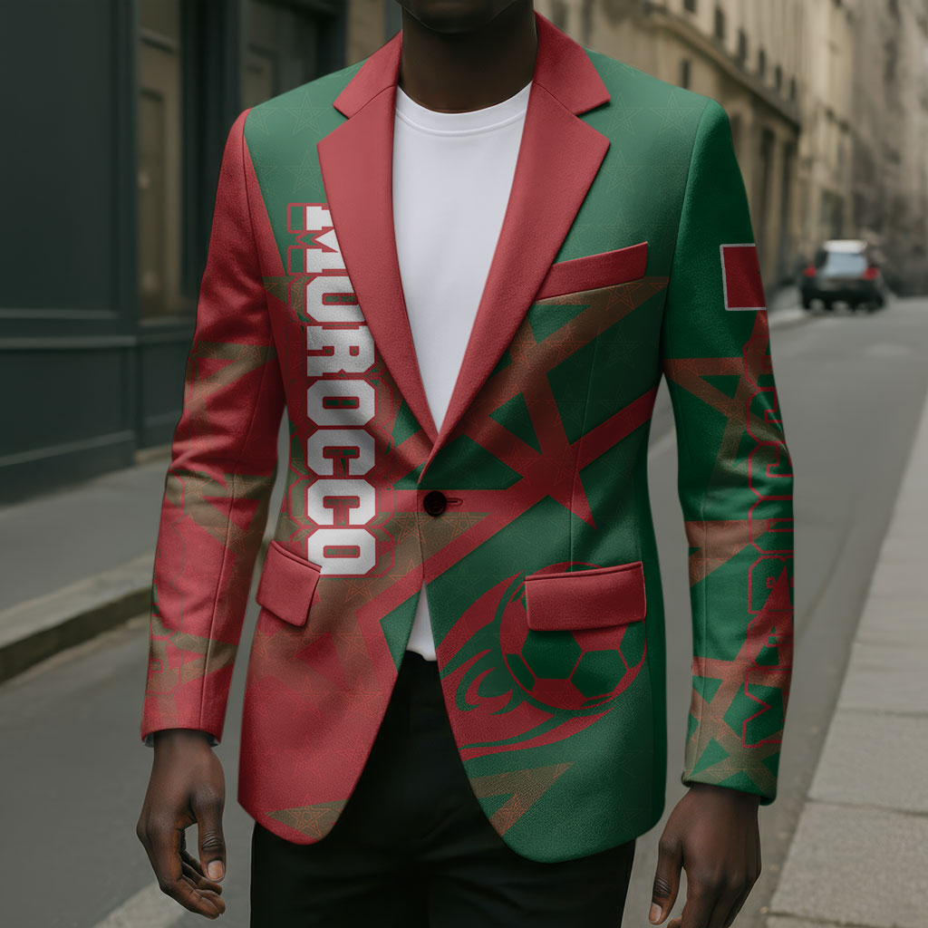Personalized Morocco Football Blazer Geometric Star Flag Soccer National Pride