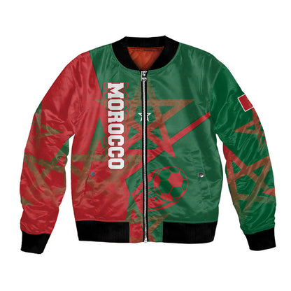 Personalized Morocco Football Bomber Jacket Geometric Star Flag Soccer National Pride