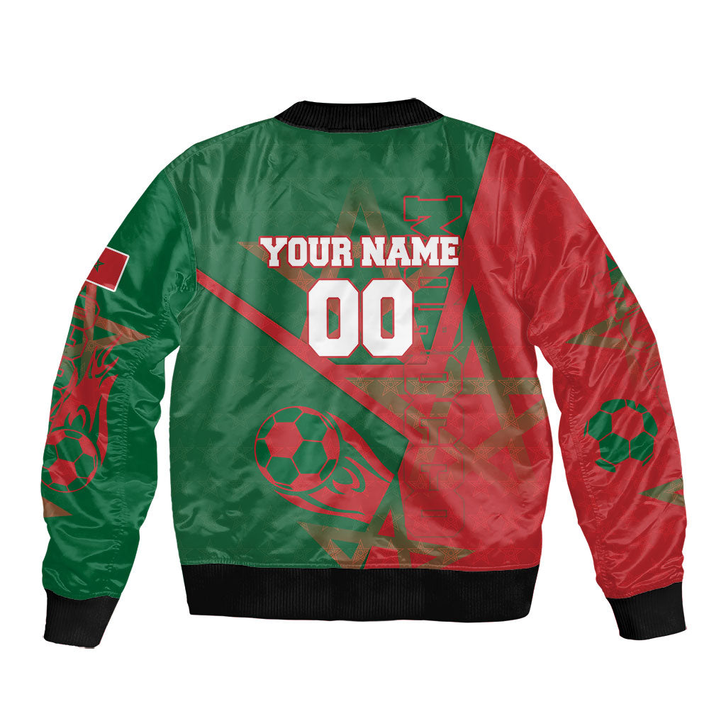Personalized Morocco Football Bomber Jacket Geometric Star Flag Soccer National Pride