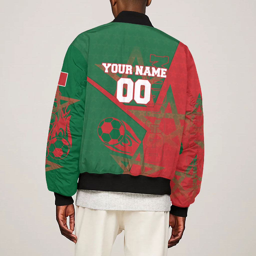 Personalized Morocco Football Bomber Jacket Geometric Star Flag Soccer National Pride