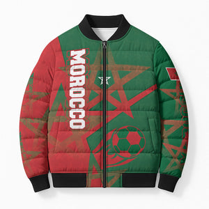 Personalized Morocco Football Bomber Puffer Jacket Geometric Star Flag Soccer National Pride