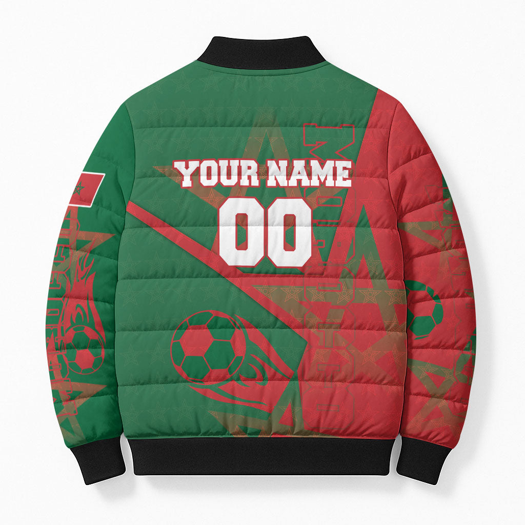 Personalized Morocco Football Bomber Puffer Jacket Geometric Star Flag Soccer National Pride