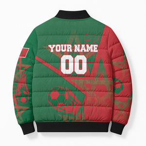 Personalized Morocco Football Bomber Puffer Jacket Geometric Star Flag Soccer National Pride