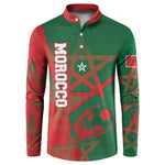 Personalized Morocco Football Button Sweatshirt Geometric Star Flag Soccer National Pride