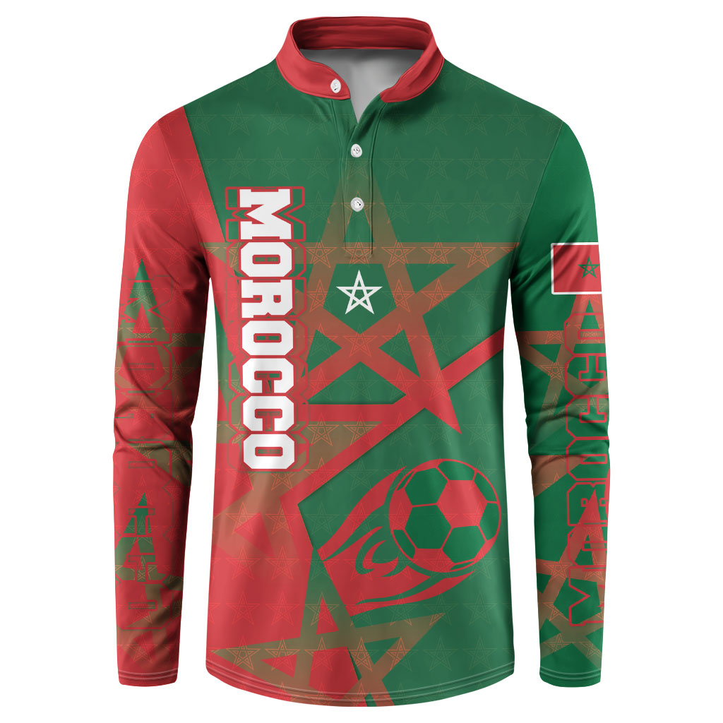 Personalized Morocco Football Button Sweatshirt Geometric Star Flag Soccer National Pride