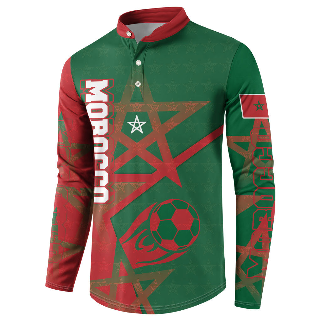Personalized Morocco Football Button Sweatshirt Geometric Star Flag Soccer National Pride