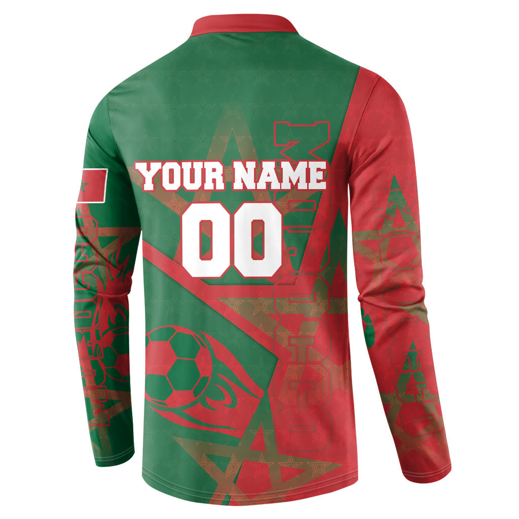Personalized Morocco Football Button Sweatshirt Geometric Star Flag Soccer National Pride