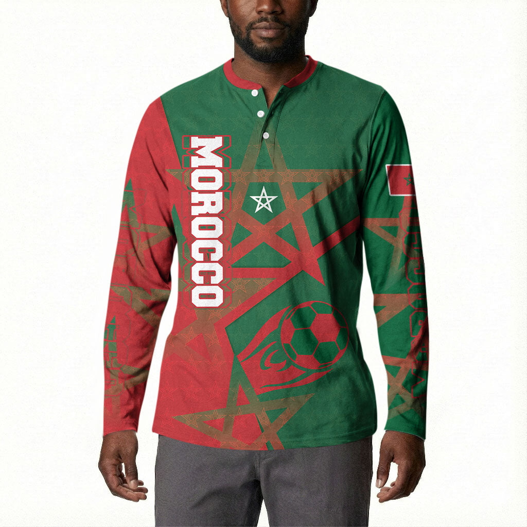 Personalized Morocco Football Button Sweatshirt Geometric Star Flag Soccer National Pride