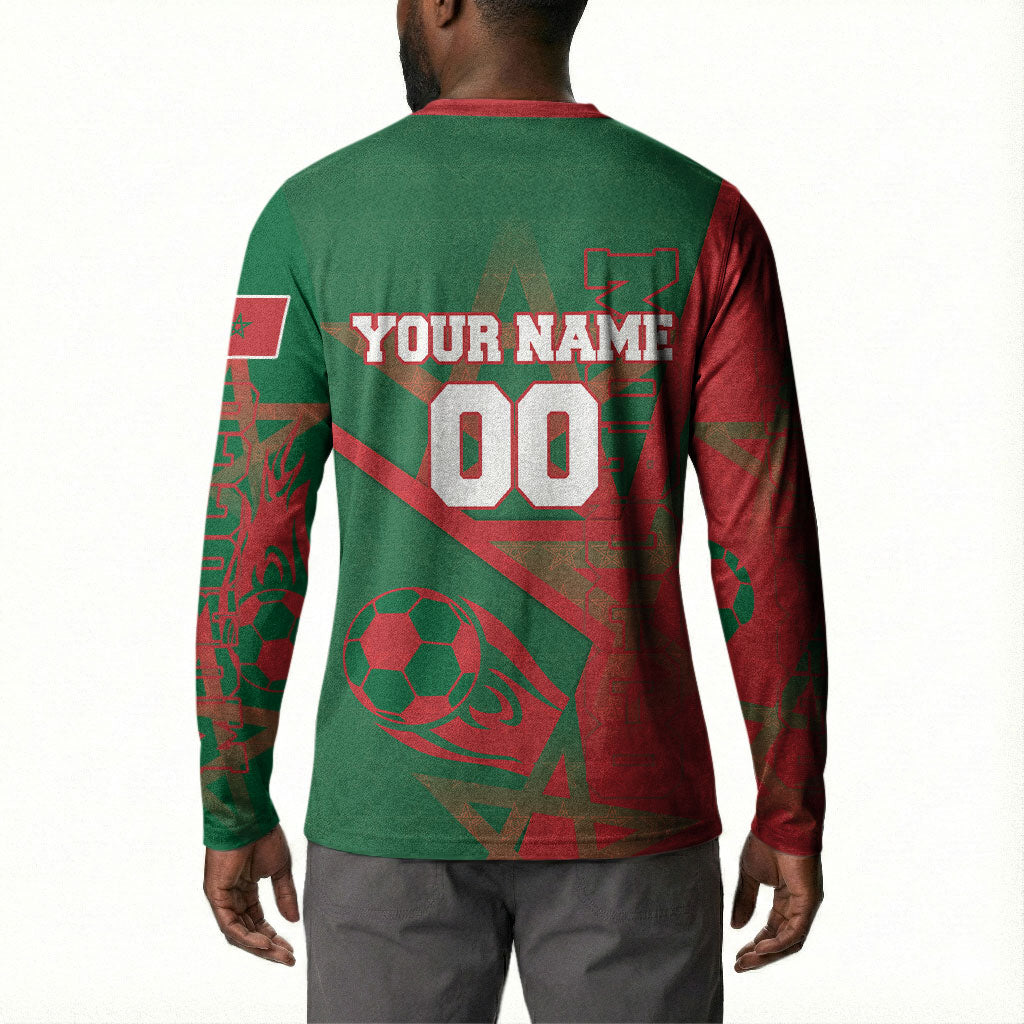 Personalized Morocco Football Button Sweatshirt Geometric Star Flag Soccer National Pride