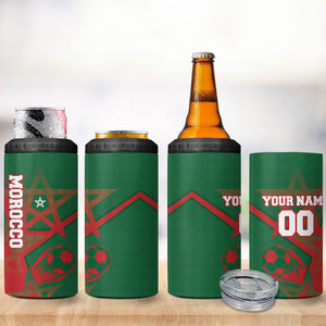 Personalized Morocco Football 4 in 1 Can Cooler Tumbler Geometric Star Flag Soccer National Pride