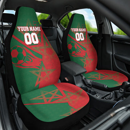 Personalized Morocco Football Car Seat Cover Geometric Star Flag Soccer National Pride