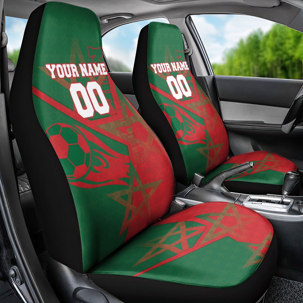 Personalized Morocco Football Car Seat Cover Geometric Star Flag Soccer National Pride