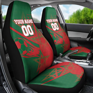 Personalized Morocco Football Car Seat Cover Geometric Star Flag Soccer National Pride