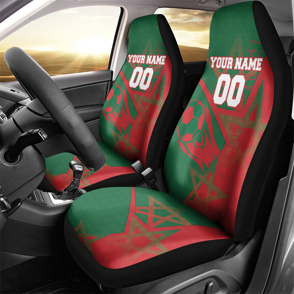 Personalized Morocco Football Car Seat Cover Geometric Star Flag Soccer National Pride