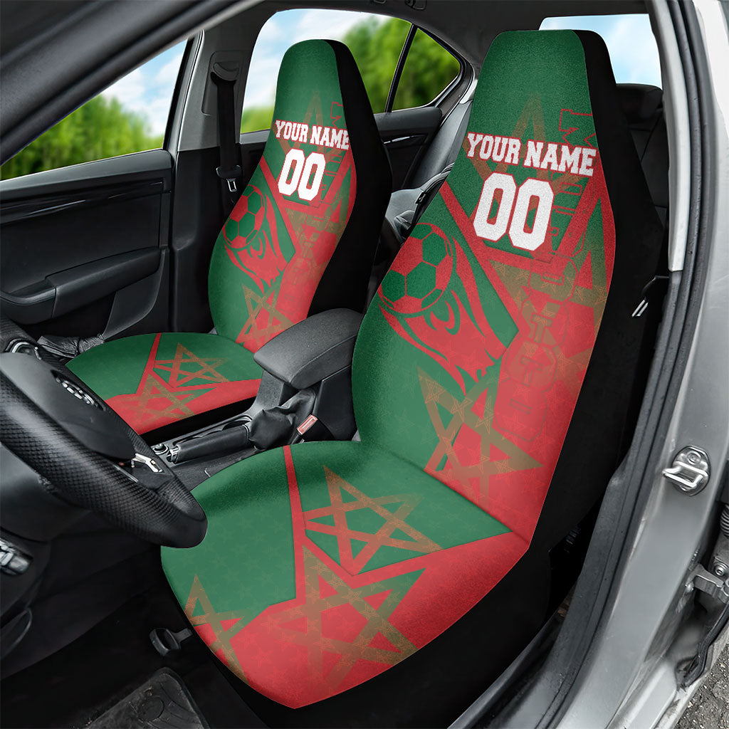 Personalized Morocco Football Car Seat Cover Geometric Star Flag Soccer National Pride