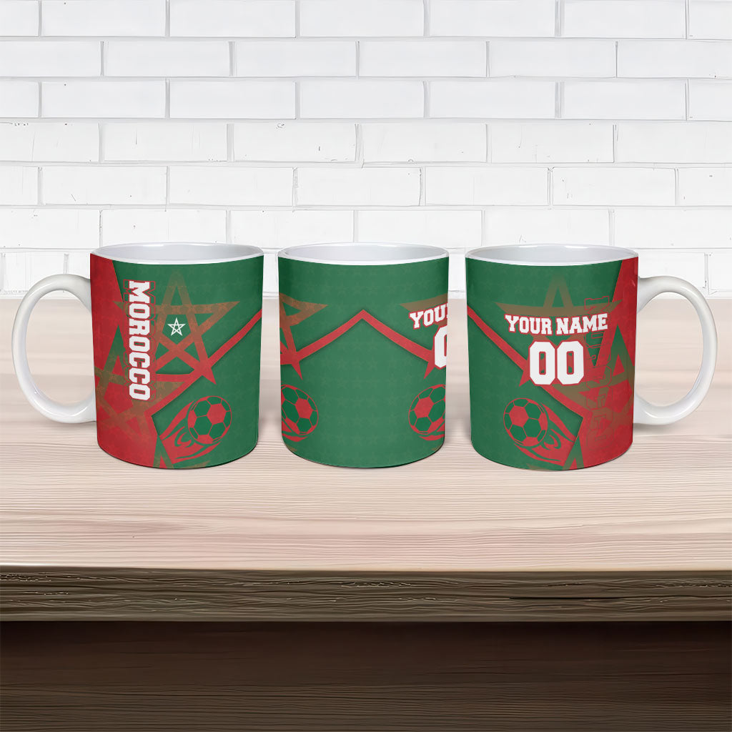 Personalized Morocco Football Ceramic Mug Geometric Star Flag Soccer National Pride
