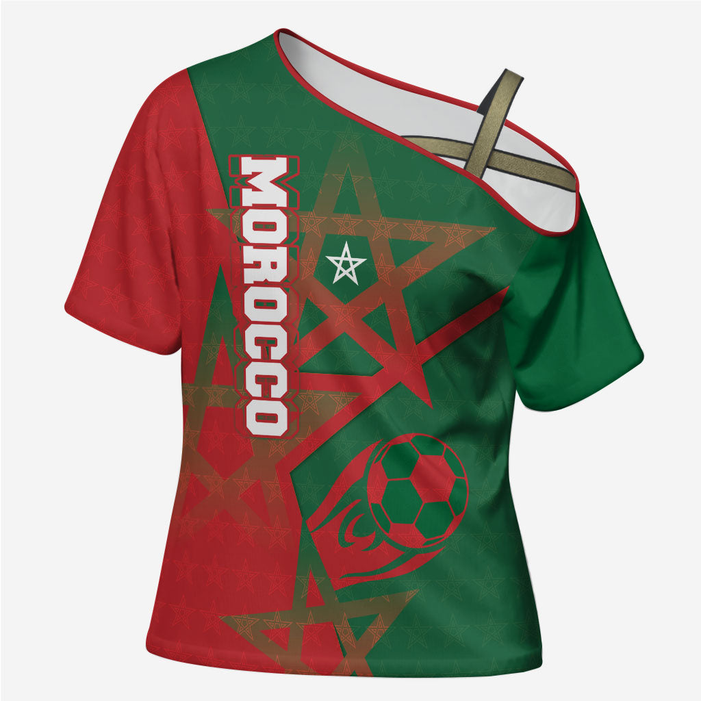Personalized Morocco Football Cross Shoulder Shirt Geometric Star Flag Soccer National Pride