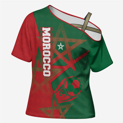 Personalized Morocco Football Cross Shoulder Shirt Geometric Star Flag Soccer National Pride