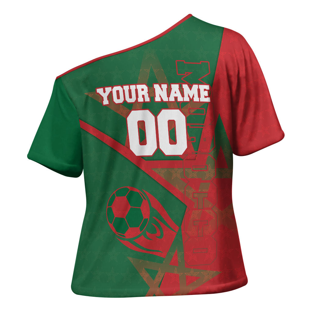 Personalized Morocco Football Cross Shoulder Shirt Geometric Star Flag Soccer National Pride