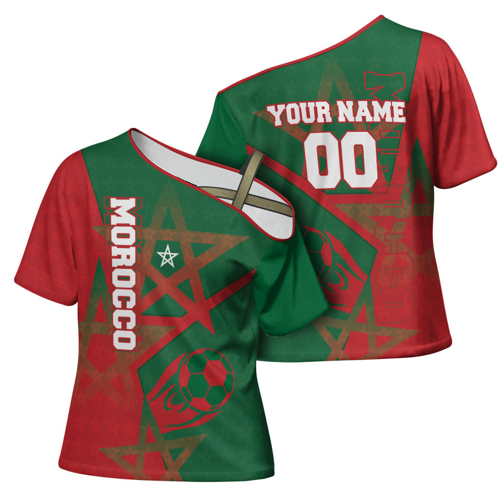 Personalized Morocco Football Cross Shoulder Shirt Geometric Star Flag Soccer National Pride