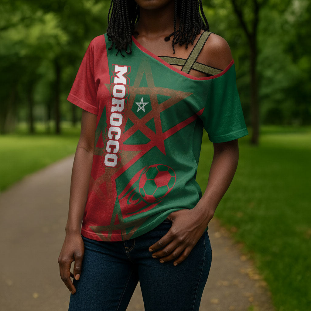 Personalized Morocco Football Cross Shoulder Shirt Geometric Star Flag Soccer National Pride