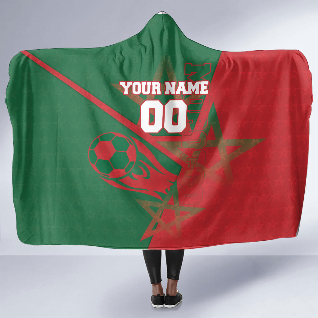 Personalized Morocco Football Hooded Blanket Geometric Star Flag Soccer National Pride