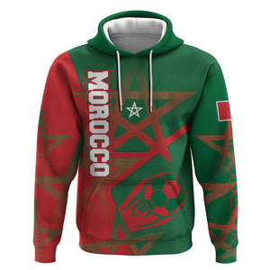 Personalized Morocco Football Hoodie Geometric Star Flag Soccer National Pride