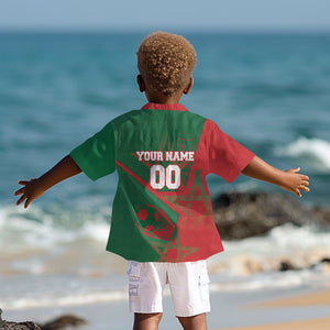 Personalized Morocco Football Kid Hawaiian Shirt Geometric Star Flag Soccer National Pride