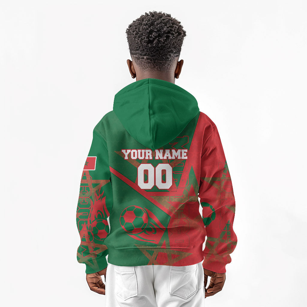 Personalized Morocco Football Kid Hoodie Geometric Star Flag Soccer National Pride