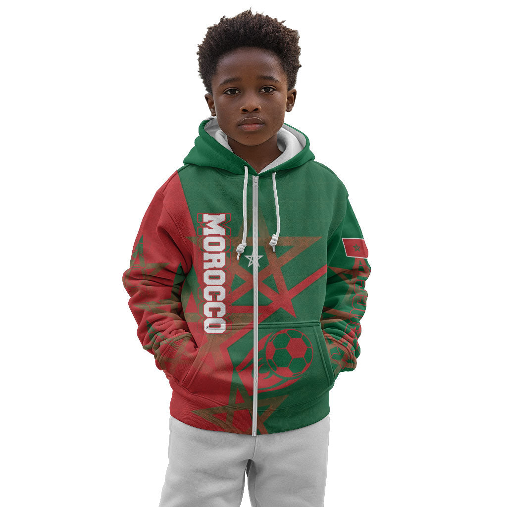 Personalized Morocco Football Kid Hoodie Geometric Star Flag Soccer National Pride