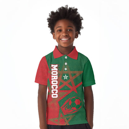 Personalized Morocco Football Kid Polo Shirt Geometric Star Flag Soccer National Pride