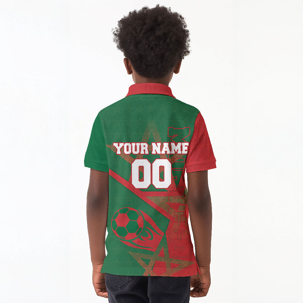 Personalized Morocco Football Kid Polo Shirt Geometric Star Flag Soccer National Pride