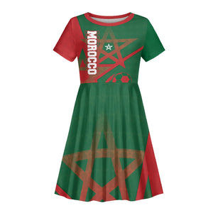 Personalized Morocco Football Kid Short Sleeve Dress Geometric Star Flag Soccer National Pride