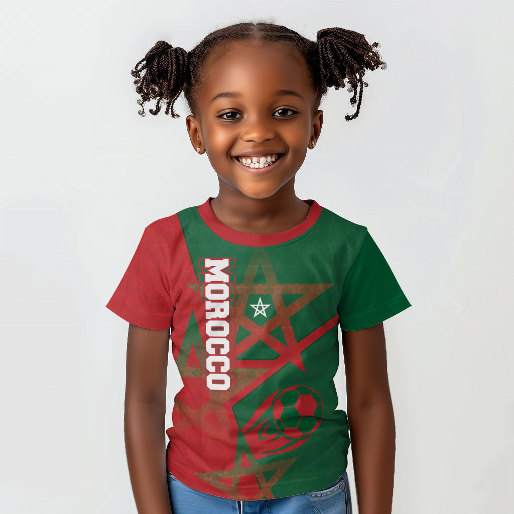 Personalized Morocco Football Kid T shirt Geometric Star Flag Soccer National Pride