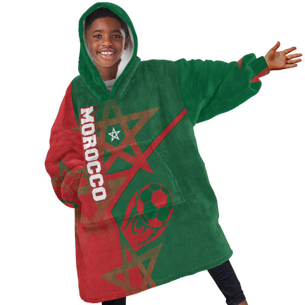 Personalized Morocco Football Kid Wearable Blanket Hoodie Geometric Star Flag Soccer National Pride