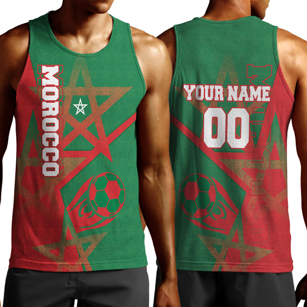 Personalized Morocco Football Men Tank Top Geometric Star Flag Soccer National Pride