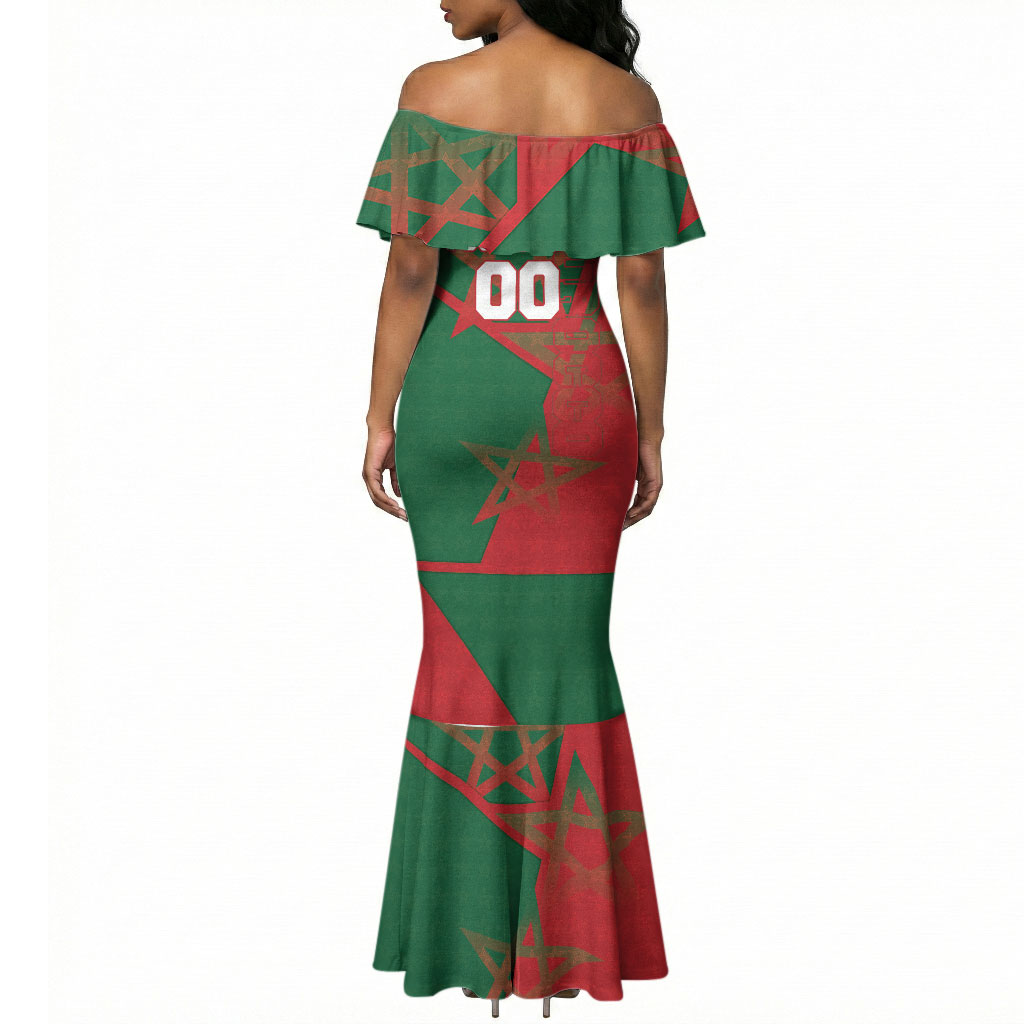 Personalized Morocco Football Mermaid Dress Geometric Star Flag Soccer National Pride