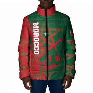 Personalized Morocco Football Padded Jacket Geometric Star Flag Soccer National Pride