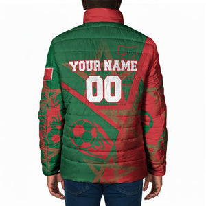 Personalized Morocco Football Padded Jacket Geometric Star Flag Soccer National Pride