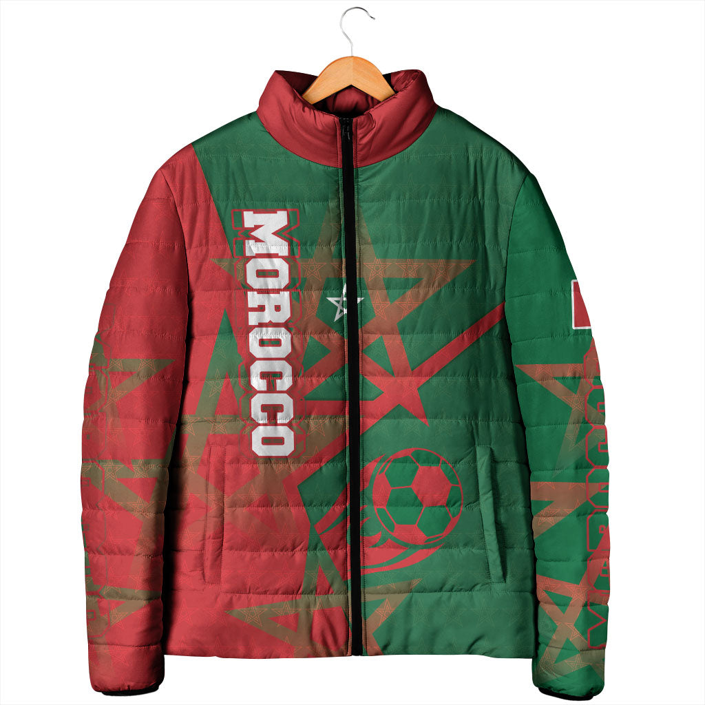 Personalized Morocco Football Padded Jacket Geometric Star Flag Soccer National Pride