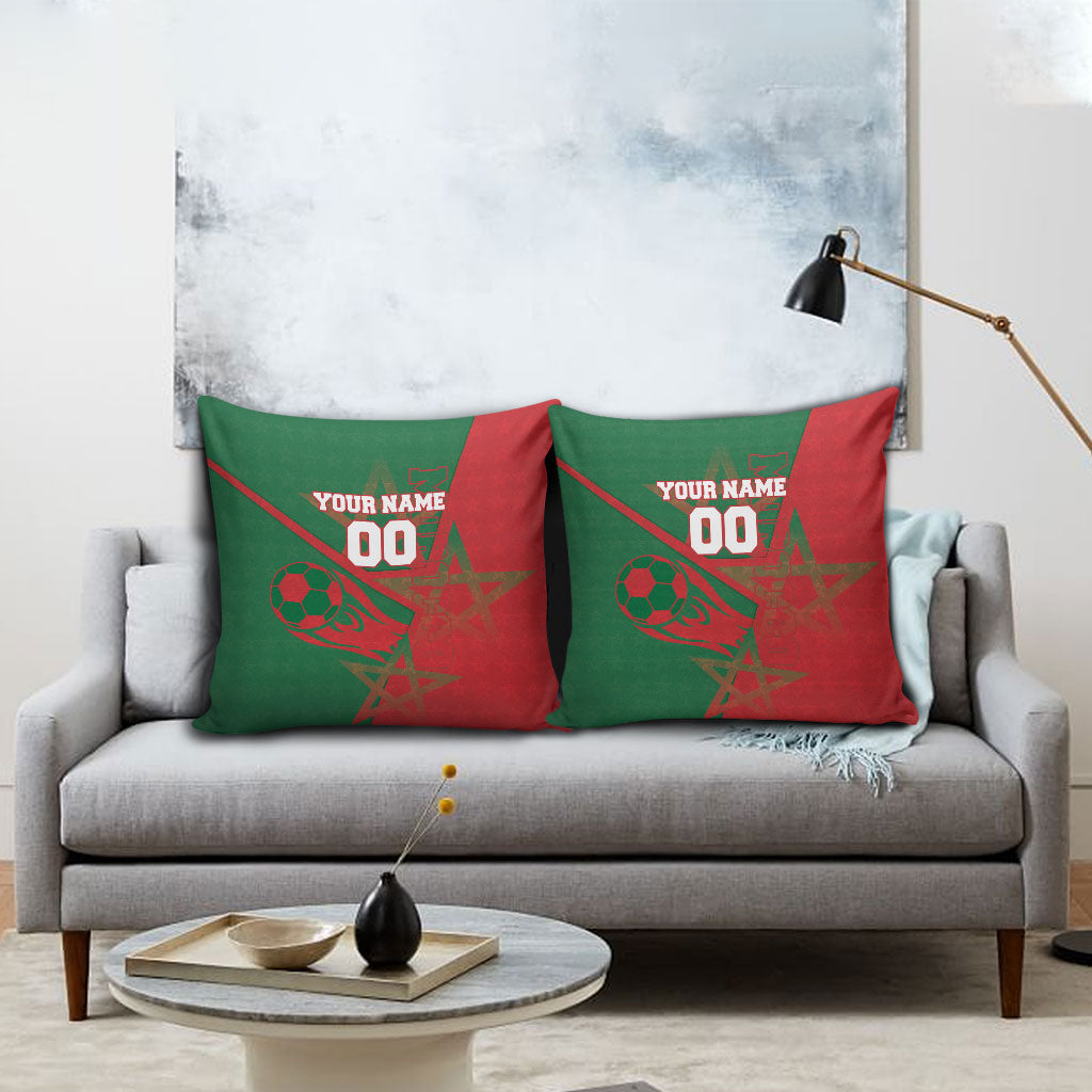 Personalized Morocco Football Pillow Cover Geometric Star Flag Soccer National Pride