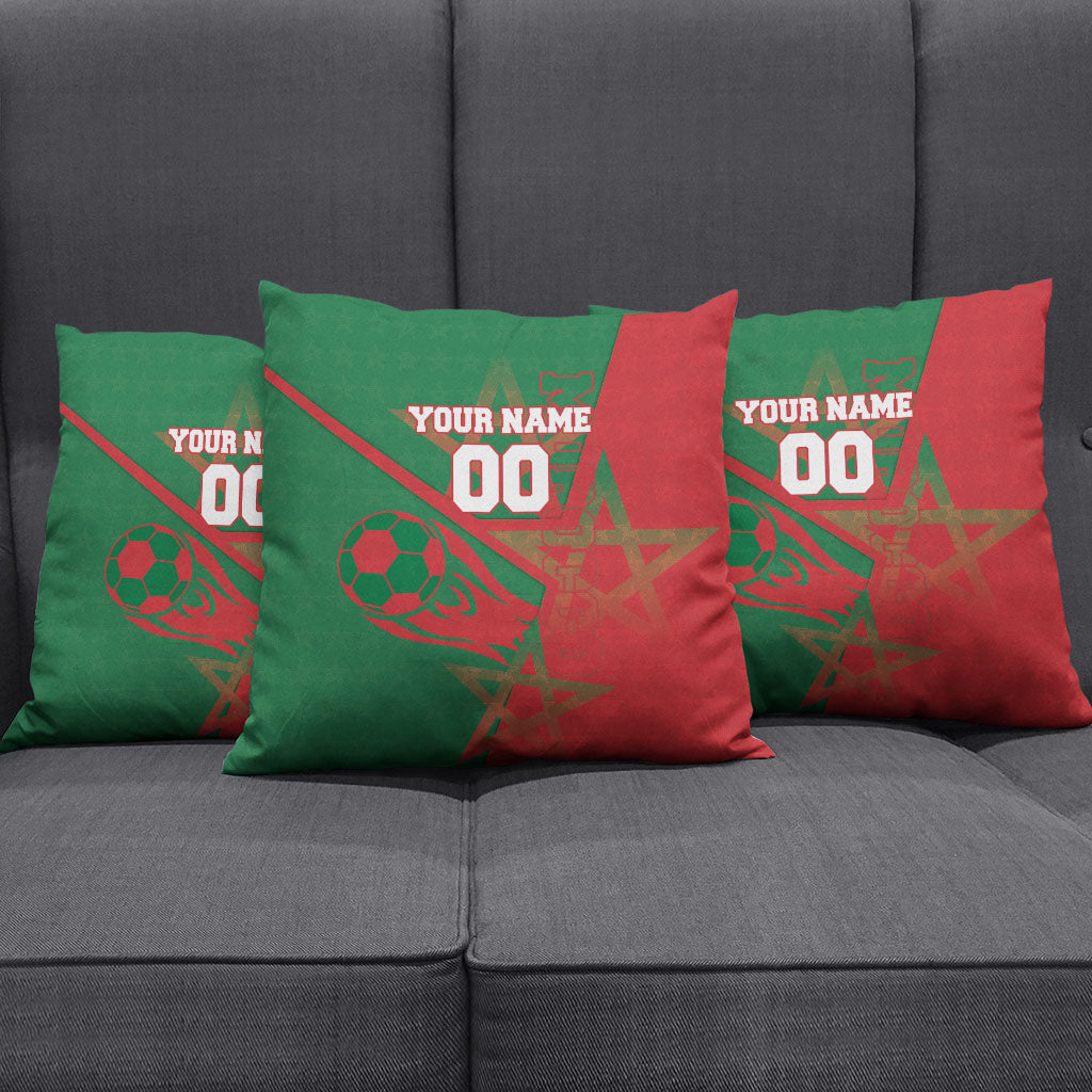 Personalized Morocco Football Pillow Cover Geometric Star Flag Soccer National Pride