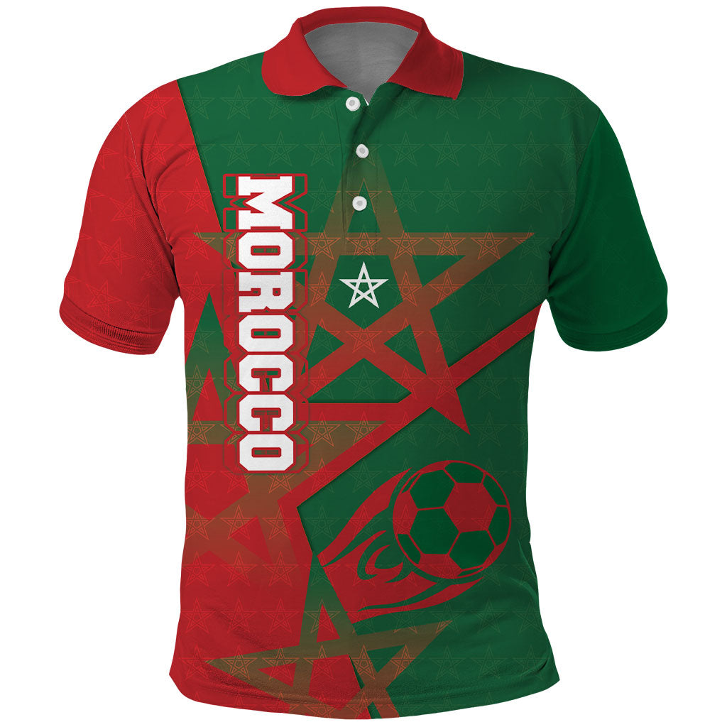 Personalized Morocco Football Polo Shirt Geometric Star Flag Soccer National Pride