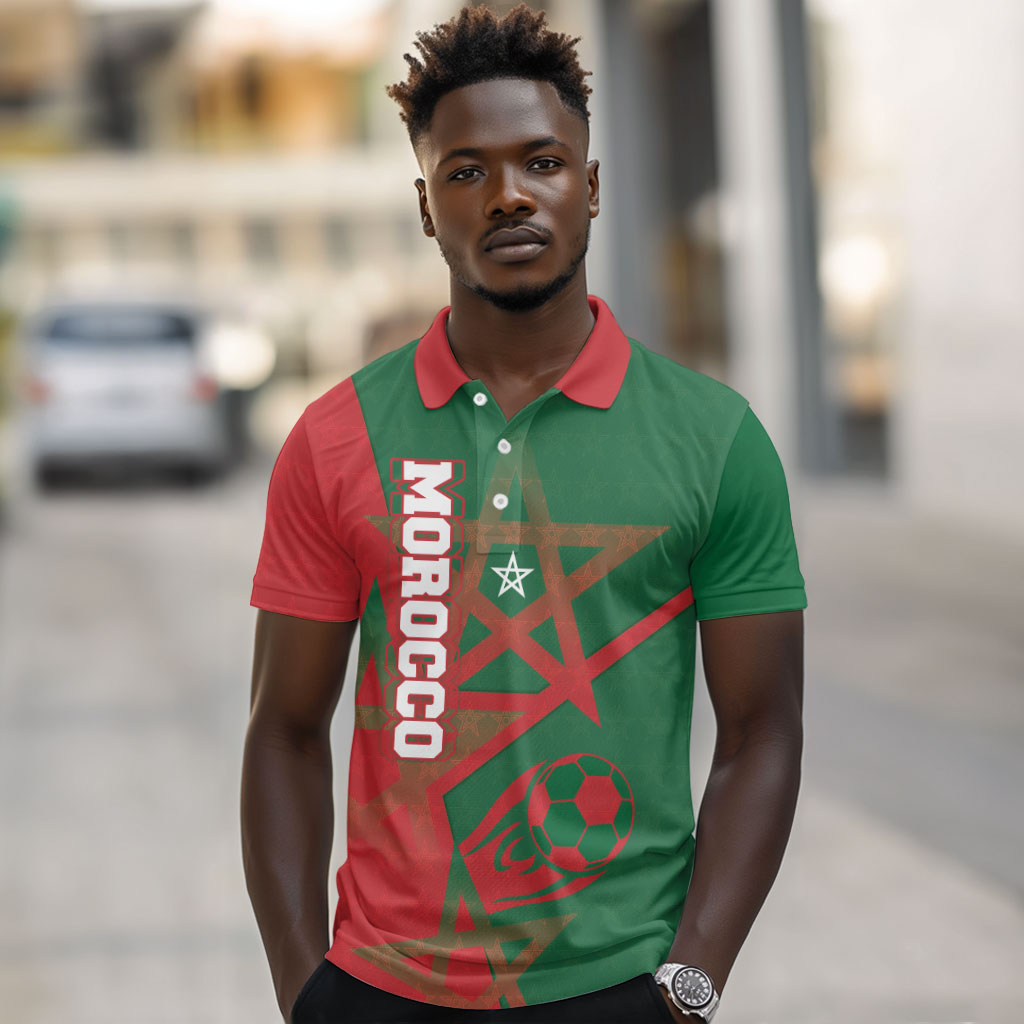 Personalized Morocco Football Polo Shirt Geometric Star Flag Soccer National Pride