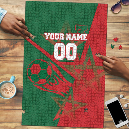 Personalized Morocco Football Puzzle Geometric Star Flag Soccer National Pride