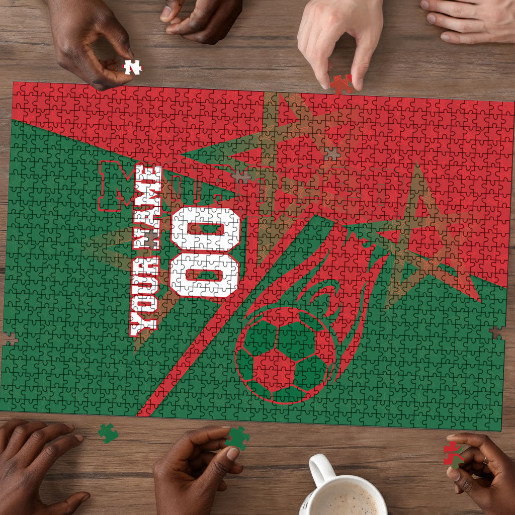 Personalized Morocco Football Puzzle Geometric Star Flag Soccer National Pride