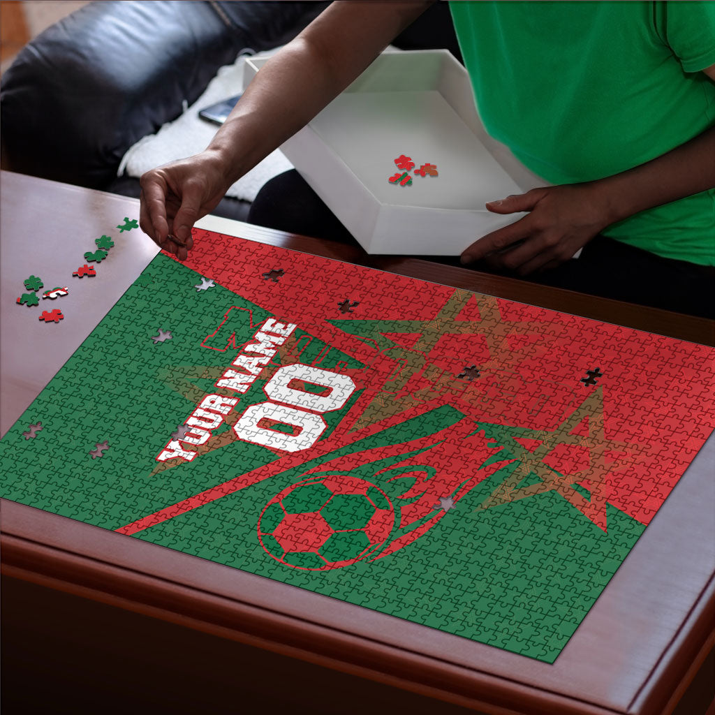 Personalized Morocco Football Puzzle Geometric Star Flag Soccer National Pride